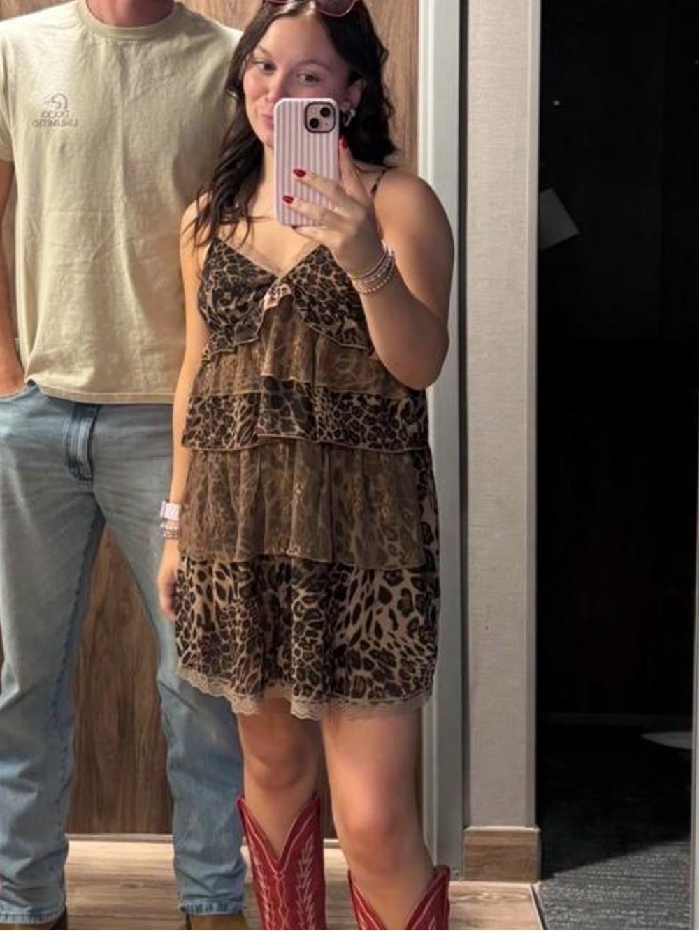 Cider Brown Leopard Tiered Slip Dress